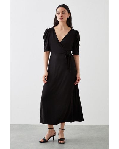 Dorothy Perkins Black Wrap Midi Dress | Lyst UK