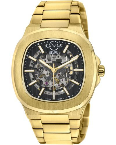 Gv2 Swiss Automatic Potente Yellow Gold Bracelet Skeletal Watch - Grey