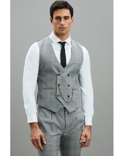 Burton Skinny Fit Aqua Bold Check Waistcoat - Grey