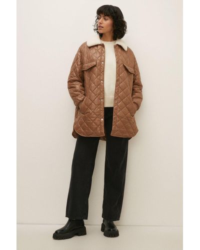 Oasis Borg Collar Quilted Jacket - Natural