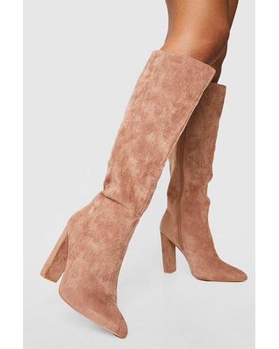 Boohoo Wide Width Pointed Knee High Heeled Boots - Brown