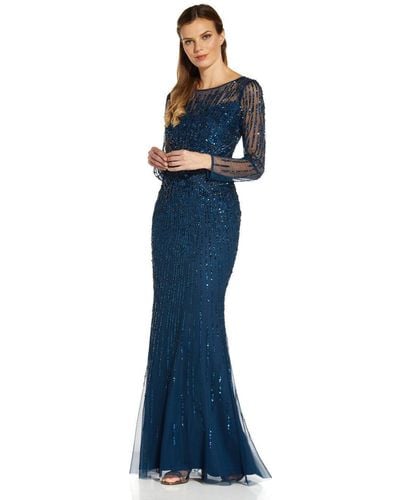 Adrianna Papell Beaded Mermaid Gown - Blue