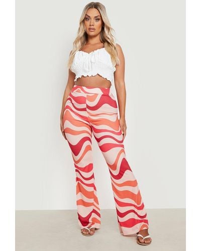 Boohoo Plus Abstract Printed Flares - Red