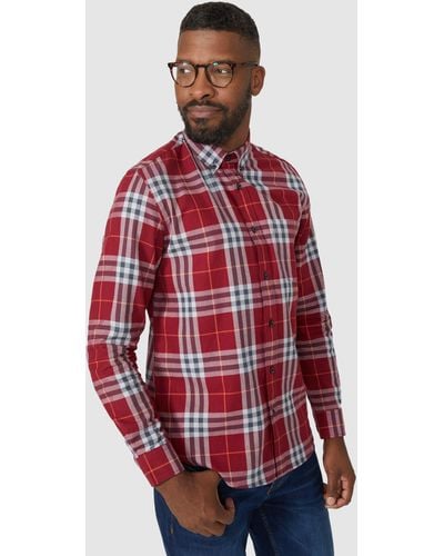 MAINE Over Grid Check Shirt - Red