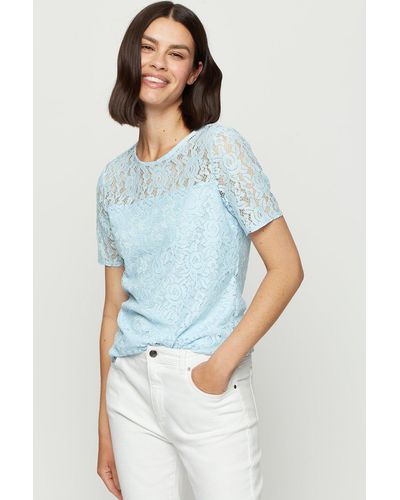Dorothy Perkins Pale Blue Puff Sleeve Lace Tee