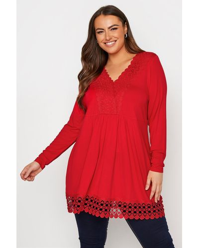 Yours Crochet Trim V-neck Tunic - Red