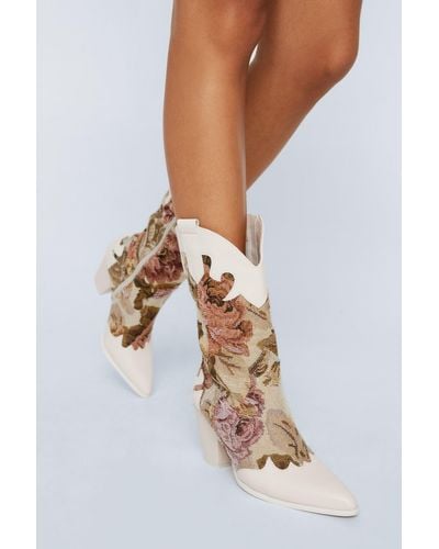 Nasty Gal Faux Leather Floral Embriodered Wetsern Boot - White