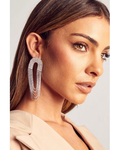 MissPap Diamante Arch Statement Earrings - Brown