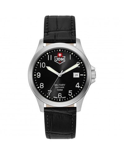 JDM MILITARY Alpha I Black Dial Black Leather Stainless Steel Watch - Jdm-wg001-01