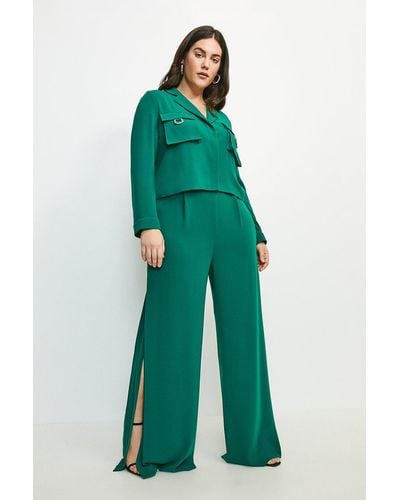 Karen Millen Curve Luxe Side Split Wide Leg Trouser - Green