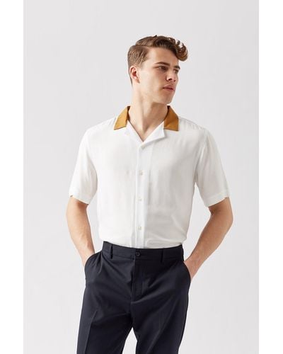 Burton Ecru Contrast Collar Revere Shirt - White