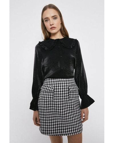 Warehouse Dogstooth Patch Pocket Pelmet Skirt - Black