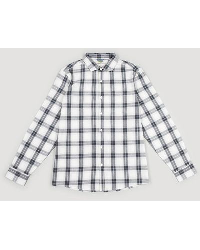 Larsson & Co Cream And Grey Check Long Sleeve Flannel Shirt - White