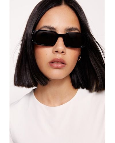 Nasty Gal Rectanglar Frame Sunglasses - Black