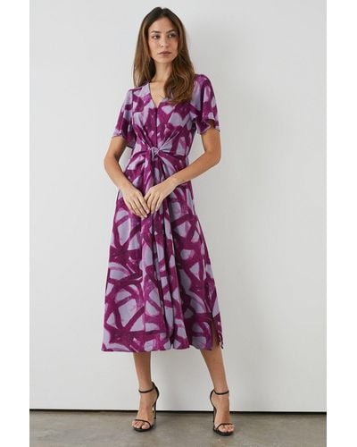 PRINCIPLES Purple Abstract Tie Waist Dress