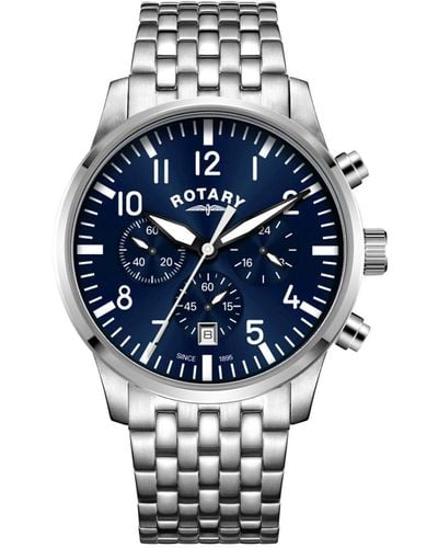 Rotary Gb_pilot A Stainless Steel Classic Analogue Quartz Watch - Gb00681/52 - Blue
