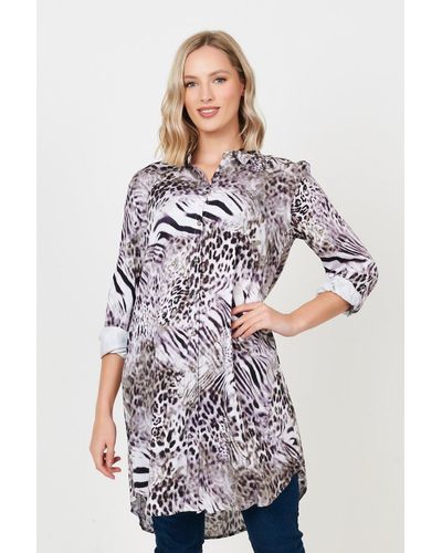 Saloos Leopard Print Swing Shirt-dress - White