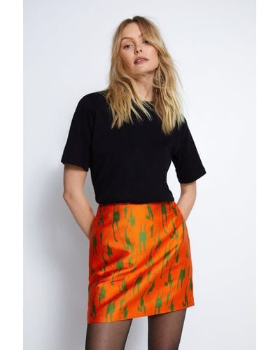 Warehouse Jacquard Orange Print Mini Skirt