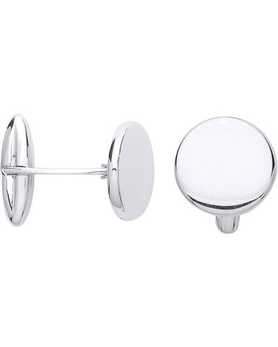 Jewelco London Silver Polished Flat Button Swivel Cufflinks - Cug1001 - Metallic