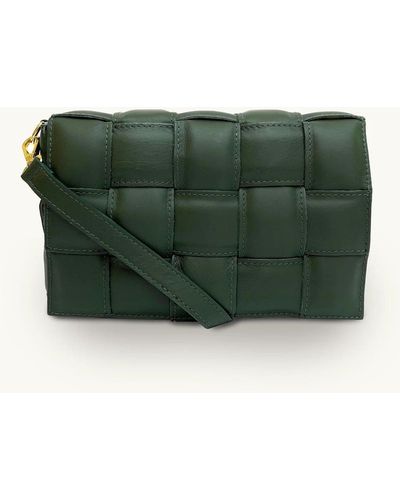 Apatchy London Padded Woven Leather Crossbody Bag With Racing Green Plain Strap