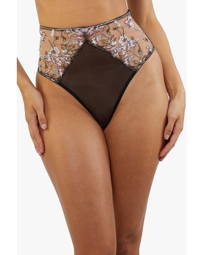Playful Promises Mayla Floral Embroidered High Waisted Thong - Brown