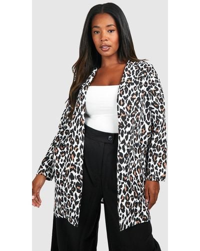 Boohoo Plus Leopard Print Duster Coat - Grey