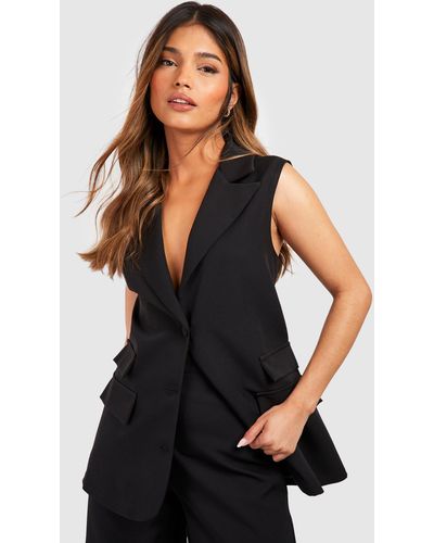 Boohoo Relaxed Fit Sleeveless Tailored Blazer - Black