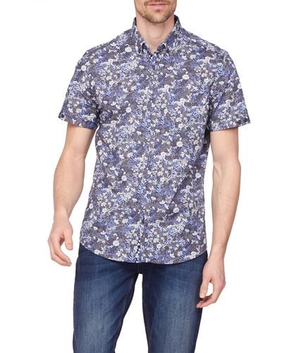 Jeff Banks Short Sleeve Floral Cotton Shirt - Blue