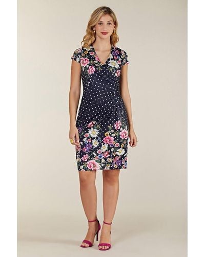 Yumi' Navy Floral And Spot 'aarion' Wrap Dress - Blue