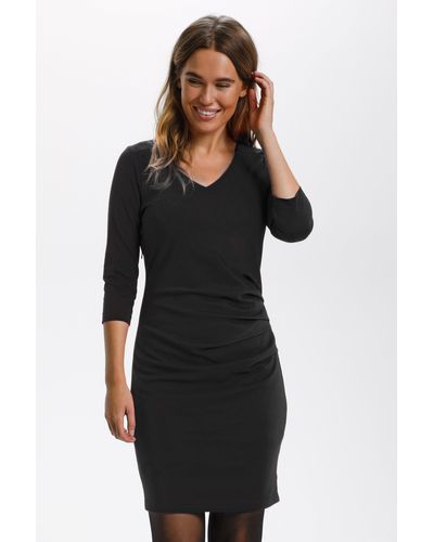 Kaffe India 3/4 Sleeve Ruched Fitted Dress - Black