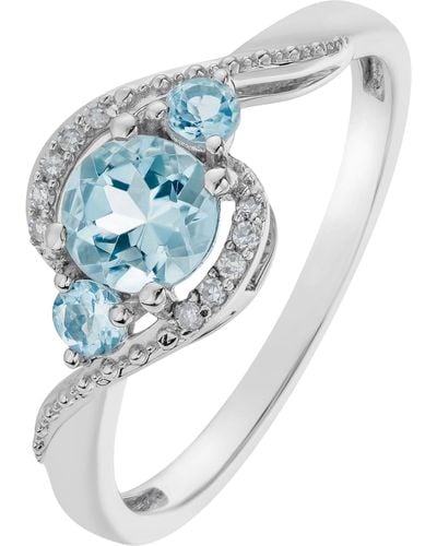 The Fine Collective 9ct White Gold Aquamarine And Diamond Ring - Blue
