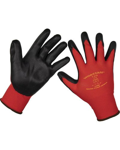 Loops Pair Flexible Nitrile Foam Palm Gloves - Large - Abrasion Resistant Protection - Red