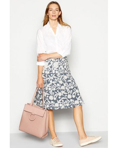 MAINE Floral & Spot Print Slub Skirt - White