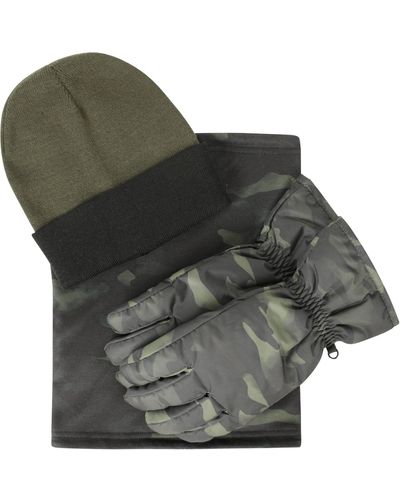 Mountain Warehouse Printed Snow Accessories Set Neck Gaiter Gloves Beanie - Grey