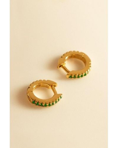 MUCHV Gold Tiny Helix Tragus Hoop Earrings With Green Stones - Blue