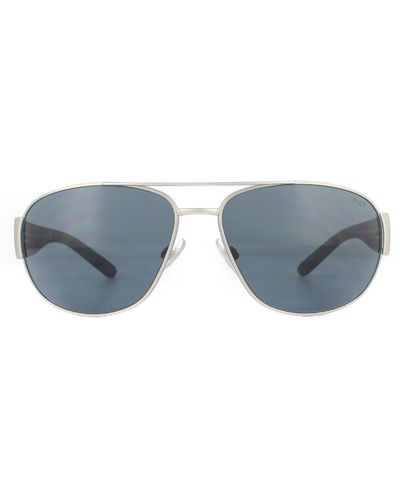 Polo Ralph Lauren Aviator Matte Silver And Blue Grey Sunglasses