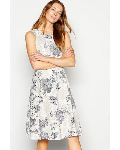 MAINE Etched Flower Print Scoop Neck Dress - White