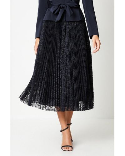 Coast Pleated Lace Full Midi Skirt - Black