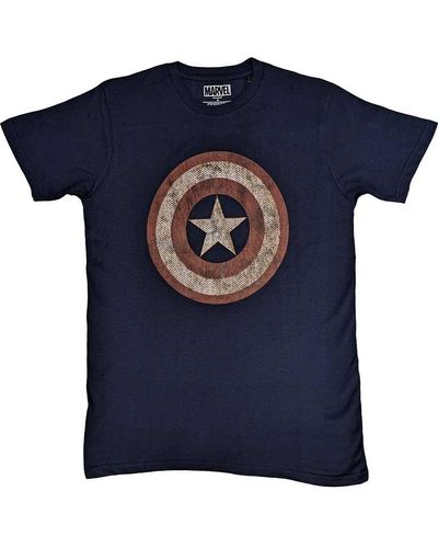 Marvel Captain America Embroidered Shield T Shirt - Blue