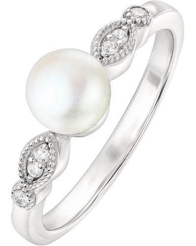 The Fine Collective Sterling Silver Freshwater Pearl & Cubic Zirconia Vintage Ring - White