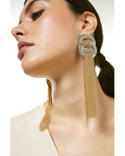 Karen Millen Glam Diamante Statement Tassel Earrings - Natural