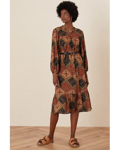 Monsoon 'shea' Scarf Print Tunic Dress - Natural