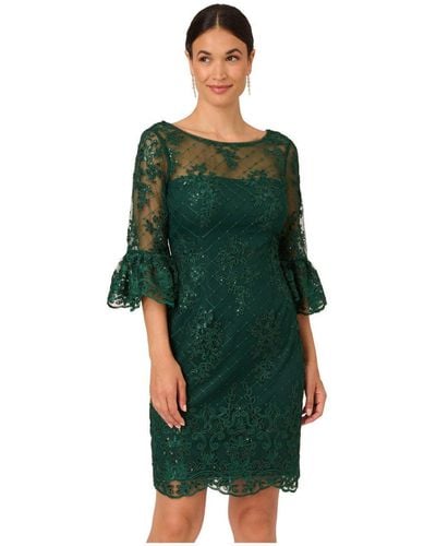 Adrianna Papell Embroidered Bell Sleeve Dress - Green