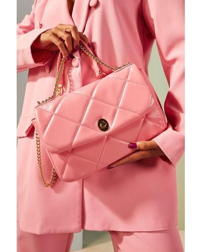 Boohoo Quilted Chain Strap Shoulder Bag - Pink