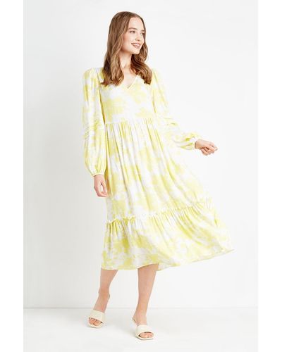 Wallis Lemon Floral Tiered Smock Dress - Yellow