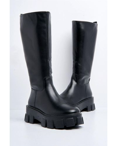 Miss Diva Nicole Chunky Sole Calf Boots - Black