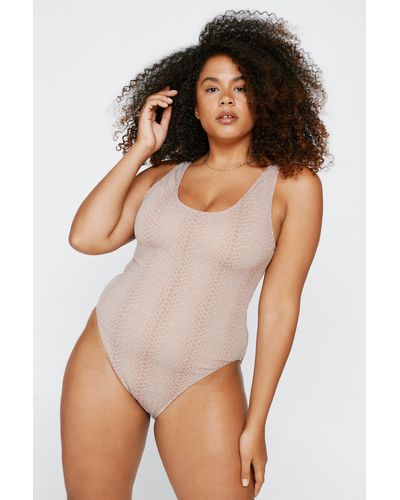 Nasty Gal Plus Size Textured Snake Scoop Swimsuit - White
