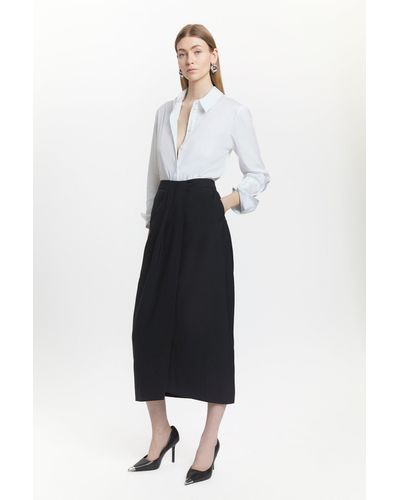 Karen Millen Wool Blend Wrap Detail Midi Skirt - White