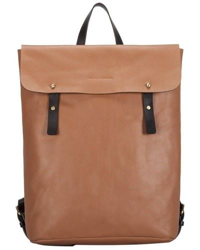 Smith & Canova Smooth Leather Flapover Backpack - Brown
