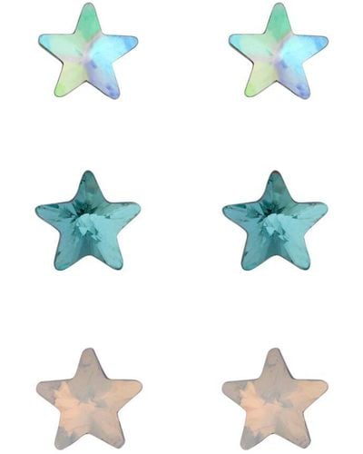 Simply Silver Sterling Silver 925 Cubic Zirconia Star Earrings - Pack Of 3 - Blue